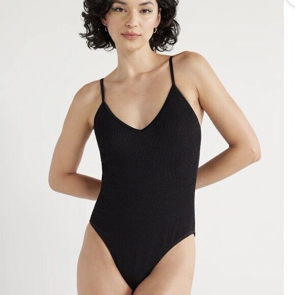 No Boundaries Crinkle Popcorn One Piece Swimsuit Sz XXL 19 Rich Black High Leg - Picture 1 of 7